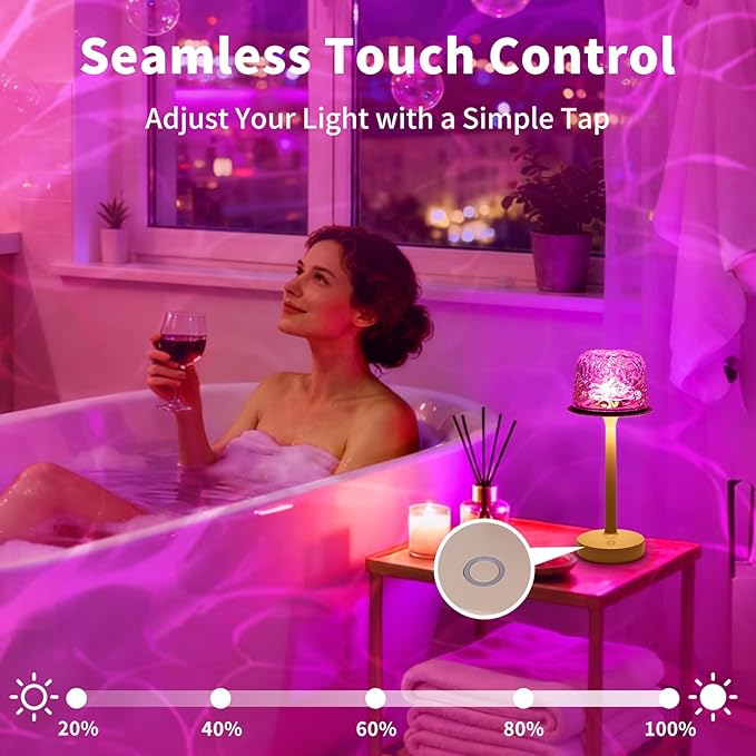 Spa-Like Shower Lamp, Waterproof Bathroom Lamp, Rechargeable Shower Light with Touch & Remote Control, with 16 Color Ocean Wave Projector, Cordless Light for Inside Shower/Bathtub