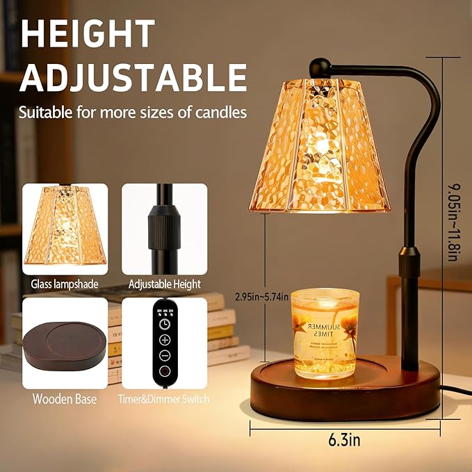 Candle Warmer lamp with Timer Dimmer,Electric Candle Warmer, Vintage Flower Lotus lamp,Compatible with Various Candles, Gifts for Mom Women,Candle Lamp for Bedroom Home Decor (Amber-Retro)