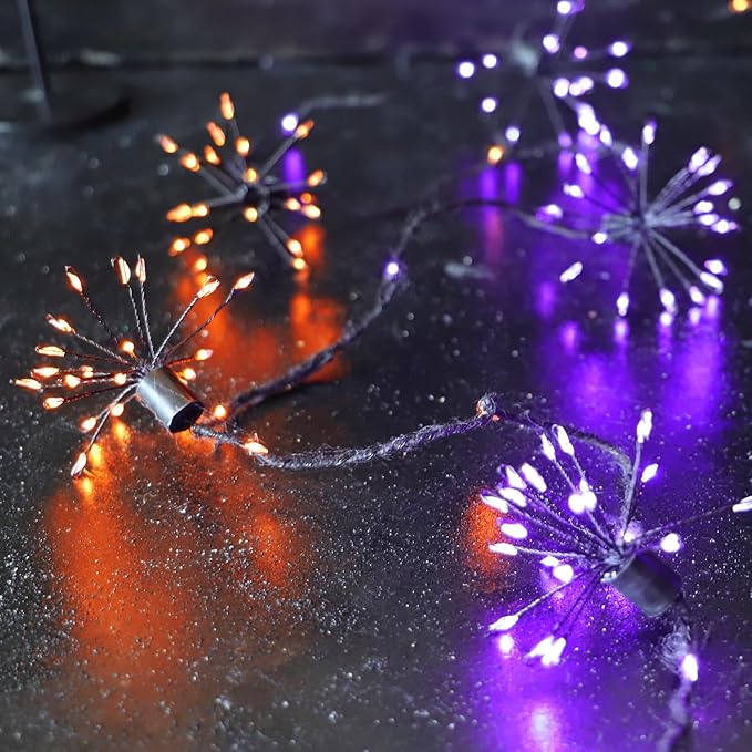 Halloween Lights Indoor Purple and Orange Fairy Lights 10 FT - 200 LEDs - 8 Clusters Fireworks with Remote Ideal Indoor and Outdoor Spooktacular Halloween Decorations