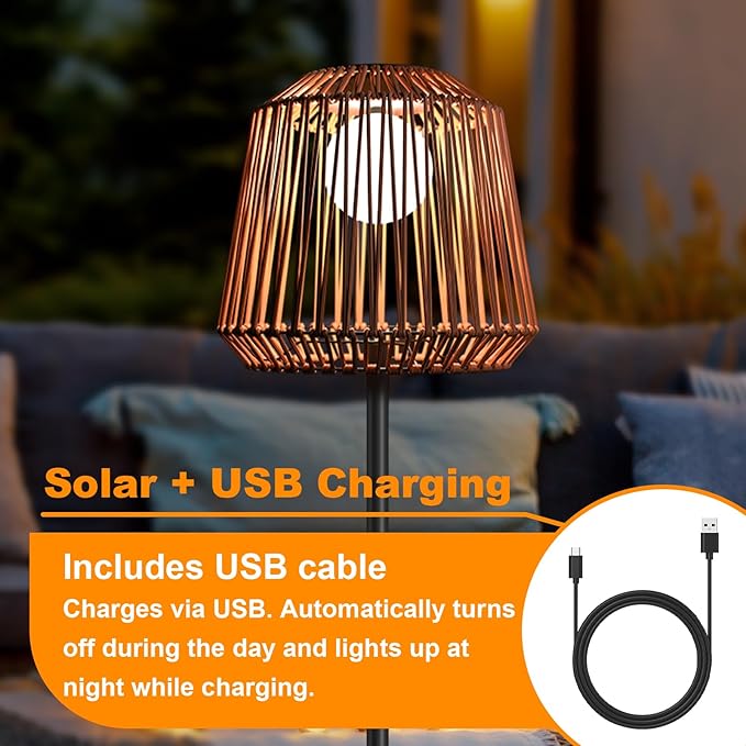 Solar Outdoor Floor Lamp with Table - Cordless Outdoor Floor Lamp- Metal Pole and Base, Waterproof Yard Garden Wedding Home Decor Light