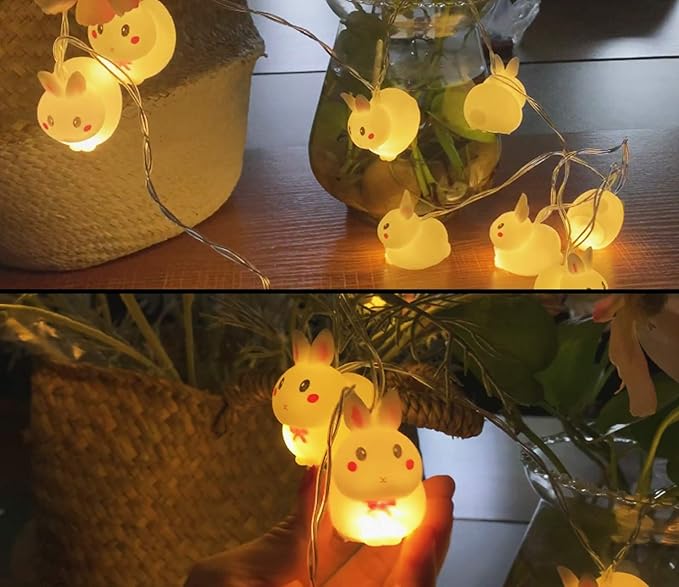 Easter Bunny Decoration Light, Cute Flexible Rabbit String Lights, Battery Operated 1.65M 10 LED Lights for Home Decor, Party, Easter, Birthday, Kid Bedside lamp, Night Light (Warm Light)