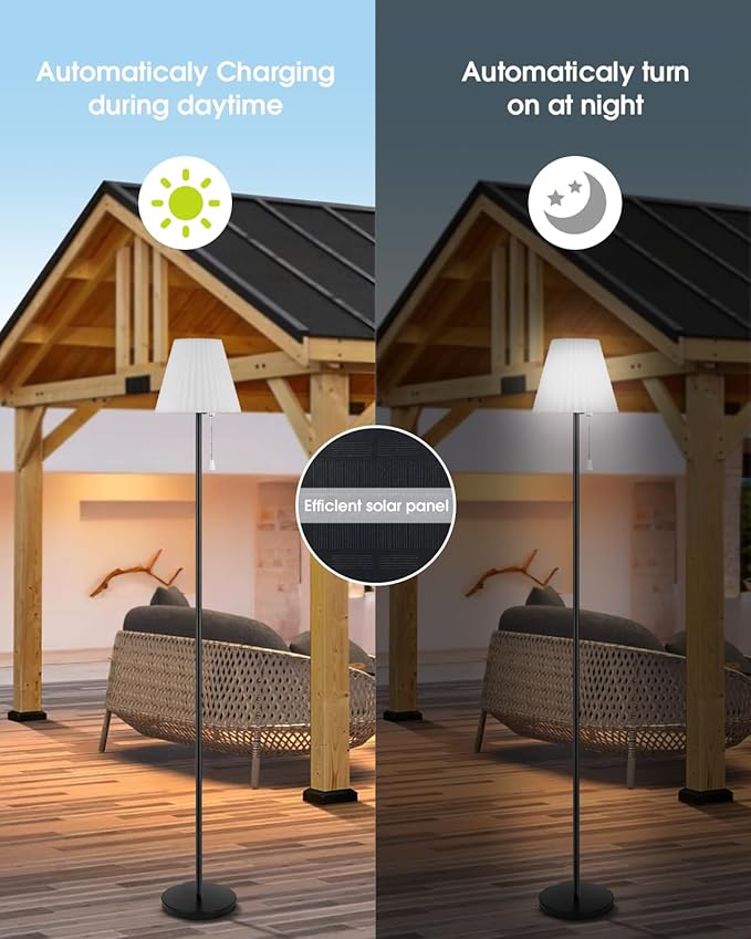 Outdoor Floor Lamp Solar Powered Outdoor Lamps for Patio Waterproof, Rechargeable Indoor Cordless Floor Lamp with Light Sensor, Smart RGB LED Outdoor Lamp for Lawn, Pool, Garden.