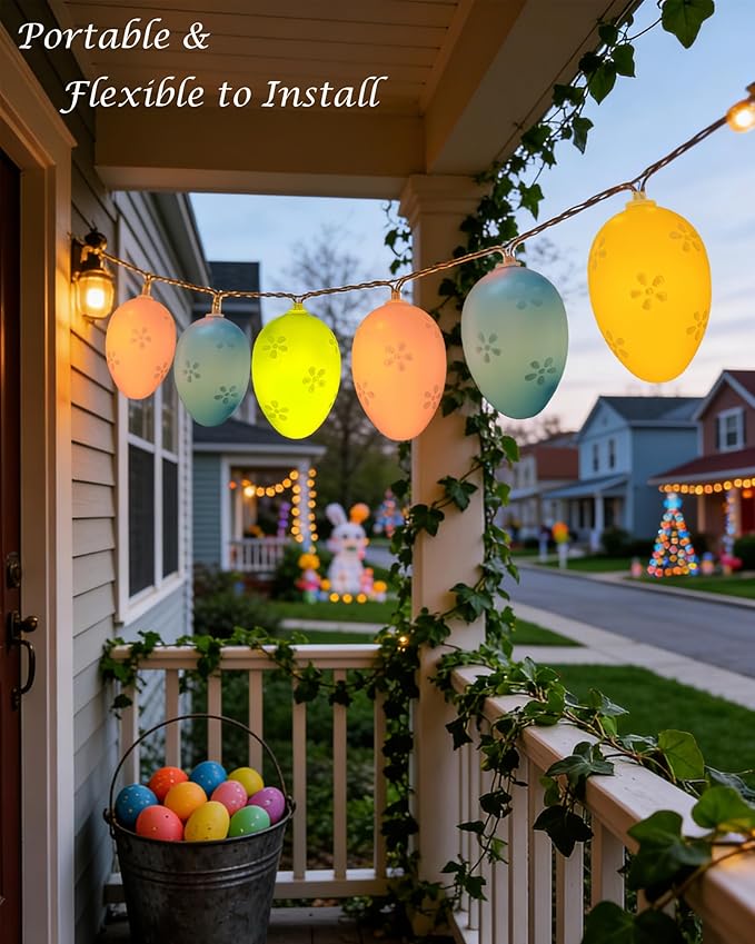 Easter Egg Lights Battery Operated 6.9ft 10 LED Egg Fairy String Lights with Timer, Pastel Easter Lights for Home Bedroom Party Tree Wedding Wreath Indoor Outdoor Spring Decor