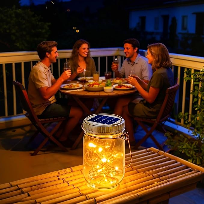 Cooo Gift for her him 6 Pack Solar Lanterns Outdoor Waterproof Upgraded Crystal Glass Solar Mason Jar Lights 30 LED 215% Larger SolarPanel, Anti-Rust Lid Hanging Outdoor Lanterns for Garden Porch