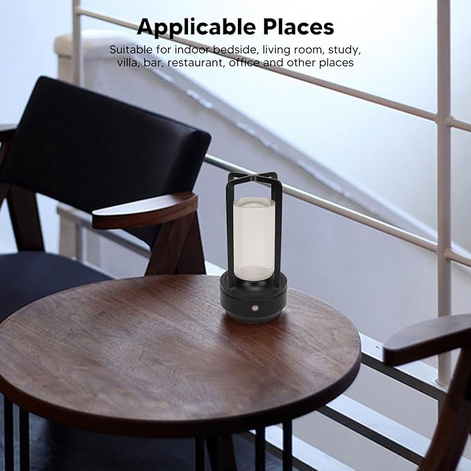 Cordless Table Lamp, Crystal Lampshade 3 Color Temperatures Touch Control USB Rechargeable LED Desk Lamp for Home (Black)