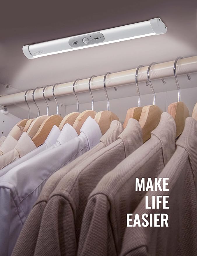 Joyzy Automatic Motion Sensor Closet Lights with Eye-Protection Design, LED Beads for Under Cabinet Wireless Lighting, Rechargeable Night Lighting for Wardrobe Pantry Light Closet Lighting