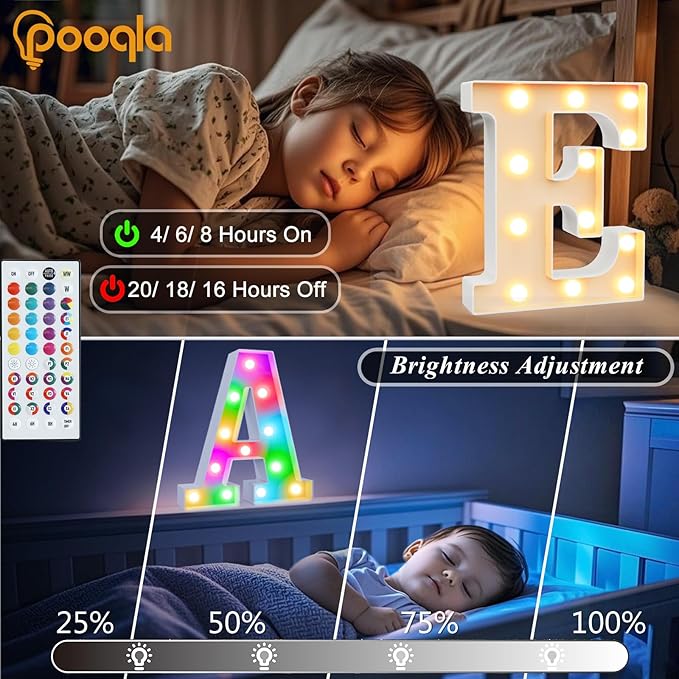 Pooqla Colorful Light Up Letters with Remote, Upgraded 35 Colors LED Marquee Letters, RGB Lighted Letter for Girls Teenager Gift, Birthday, Party, Wedding, Night Light, Room, Bedroom Decor, Letter D