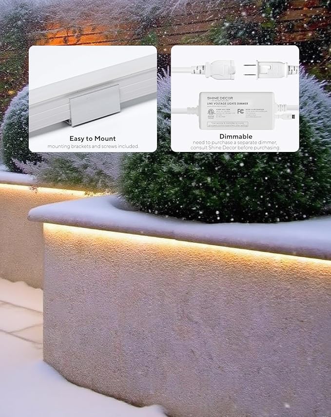 Shine Decor Outdoor LED Neon Rope Light, IP67 Waterproof Solid Silicone Enclosed Lighting Strip, ETL Listed Durable for -40F Extreme Cold Weatherproof, 120V No Driver Plug&Play 10ft 2800K Warm White