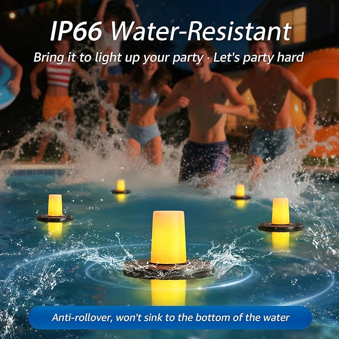 Small Solar Floating Pool Candle Lights, 3-Pack Solar-Powered Float Candles Lamps Tea Light for Pond Party Garden Backyard Outdoor Decor