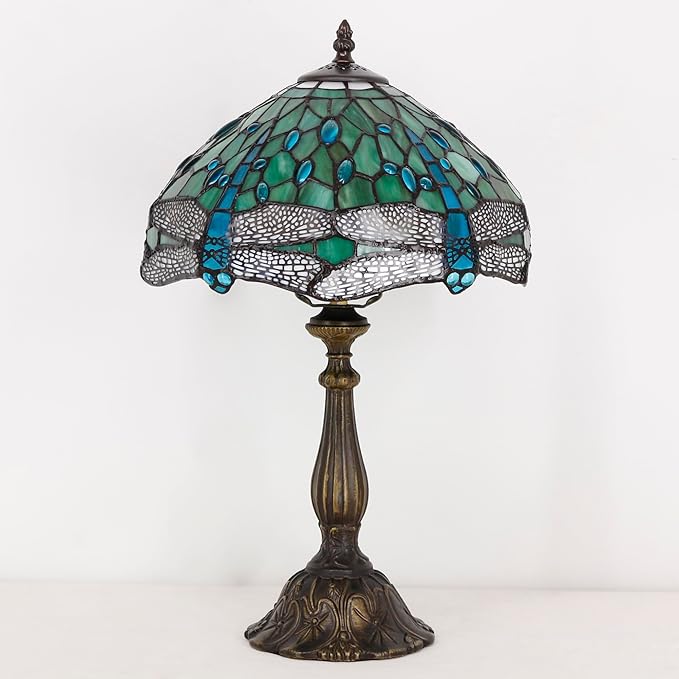 Tiffany Lamp Touch Control Table Lamp Green Stained Glass Desk Lamp 12X12X19 Inches Dragonfly Style Reading Light
