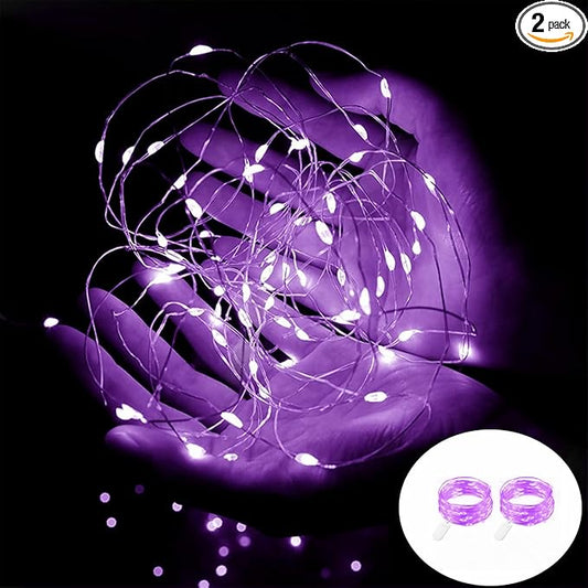 Purple Fairy Lights Battery Operated 7Ft 20 LED String Lights Starry for Bedroom Decor Diwali Halloween Christmas Lights Tree Wedding Party Decoration-2Pack