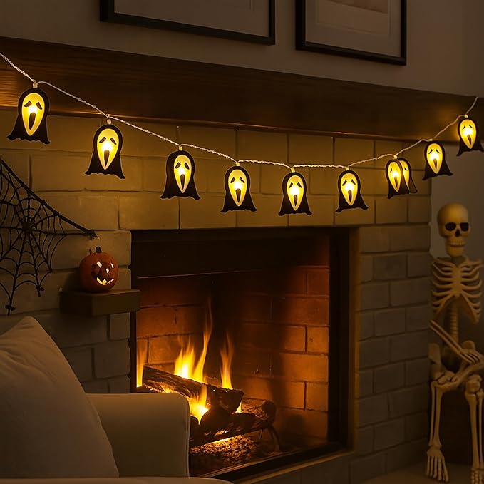 KEPATO Halloween String Lights, 9.8 FT 20 LED Spooky Ghost Decorative Lights for Indoor Outdoor Halloween Party Yard Porch Decor