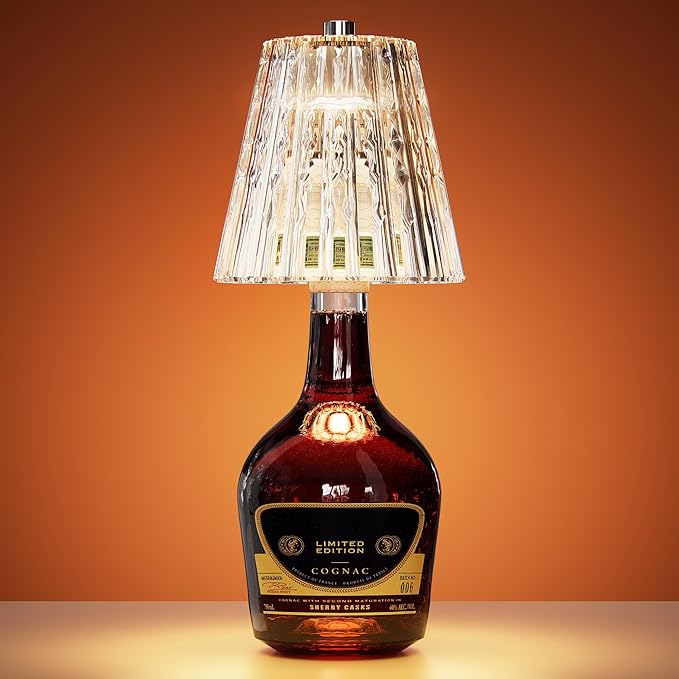 Wireless Bottle Lamp USB Rechargeable with Crystal Lampshade, 3-Color Touch Control Bottle Light Smooth Dimming, Wine Bottle Lamp for Bar Décor, Home, Kitchen & Party Lighting, 1-Pack