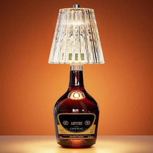 Wireless Bottle Lamp USB Rechargeable with Crystal Lampshade, 3-Color Touch Control Bottle Light Smooth Dimming, Wine Bottle Lamp for Bar Décor, Home, Kitchen & Party Lighting, 1-Pack