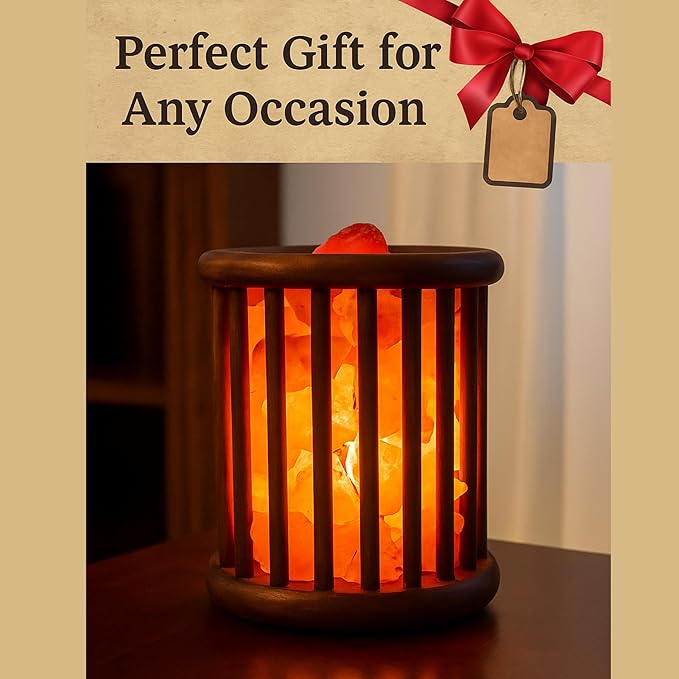 Himalayan Pink Salt Lamp Cage – 7"(D) × 8.5"(H) Heated Rock Lamp for Relaxation, Detox & Home Spa