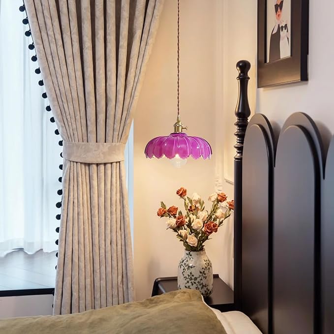 Plug in Pendant Light: Hanging Light Plug in Royal Purple Glass Hanging Lamp, Pendant Lighting for Kitchen Island, Bedroom, Dining Room, Living Room, No Bulb