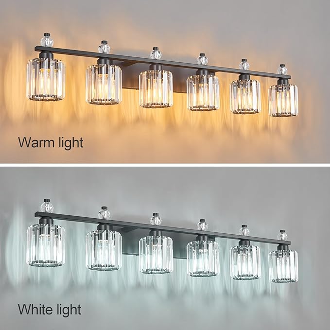 Bathroom Vanity Lights 6-Light Sand Black Modern Crystal Vanity Light Fixtures Over Mirror Crystal Bathroom Vanity Lighting Fixtures