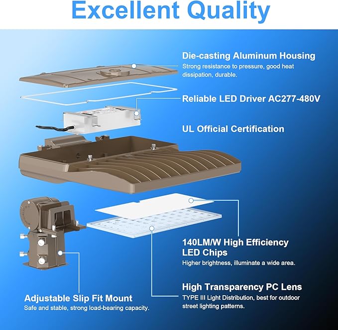 480V LED Parking Lot Pole Lights 200W 28,000lm 5000K Commercial Outdoor Shoebox Light UL DLC Listed IP65 Waterproof with Adjustable Slip Fitter for Driveway Backyark Sport Court Super Bright