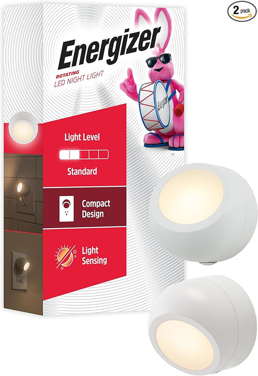 Energizer LED Rotating Night Lights Plug Into Wall Dusk to Dawn Sensor Home Decor Apartment Essentials Ambient Lighting Nightlight 40293 2 Pack