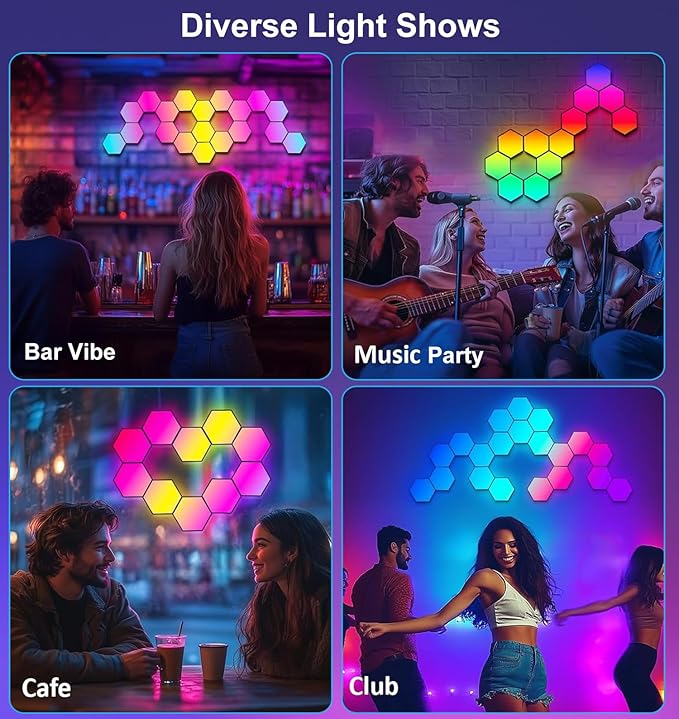 Hexagon LED Lights for Gaming Setup, Smart Home Gaming Lights Room Decor Work with Alexa Google Assistant, 14 DIY LED Panels for Wall Voice App Control Music Sync for TV Bedroom Aesthetic Decor Gift