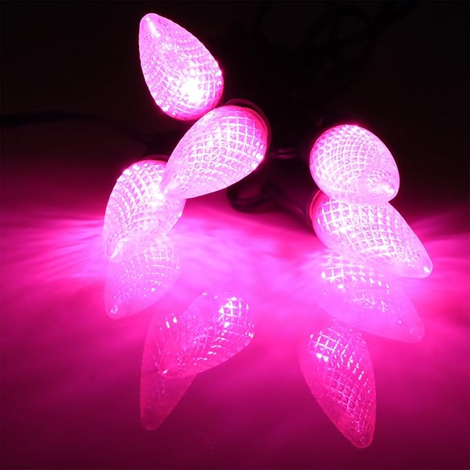 25PCS C9 LED Christmas Light Bulbs - C9 led Bulbs with E17 Base Sockets Replacement Bulbs for Outdoor String Lights - Commercial Grade Pink