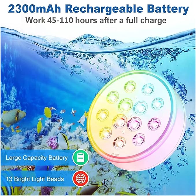 USB Rechargeable Pool Light Waterproof LED RGB RF Remote Control Diving Light Swimming Pool Underwater Decorative Lamp(4 PCS)