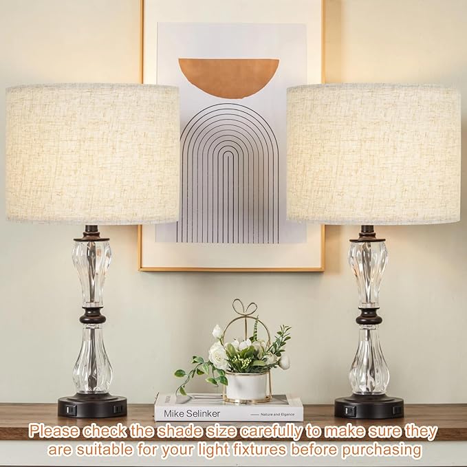 Beige Lamp shades Set of 2, Large Linen Drum Lampshades, 13" Top x 13" Bottom x 10" High Lamp Shade, Replacement Lampshades for Table and Floor Lamps, Pendant Light, Handcrafted, Easy Assembly