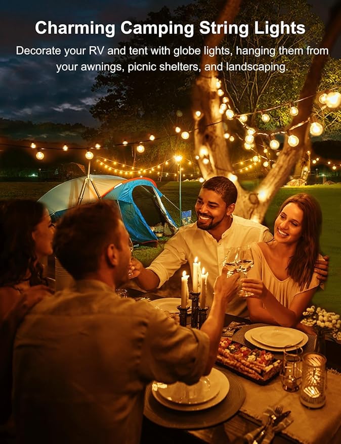 IKERY 200FT Outdoor String Lights for Backyard Porch, 106 Shatterproof Waterproof LED Bulbs, Dimmable, E12 Base