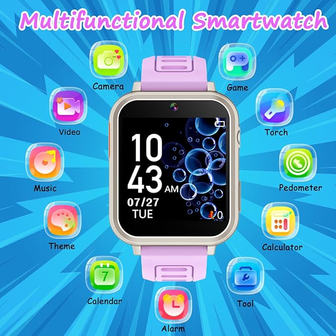 Smart Watch for Kids Toys for Girls Ages 4-12 Years Old, Kids Smart Watch Girls Toys with 24 Puzzle Games HD Touch Screen Camera Alarm Clock Birthday Gift for 6 7 8 9 Year Old Girl