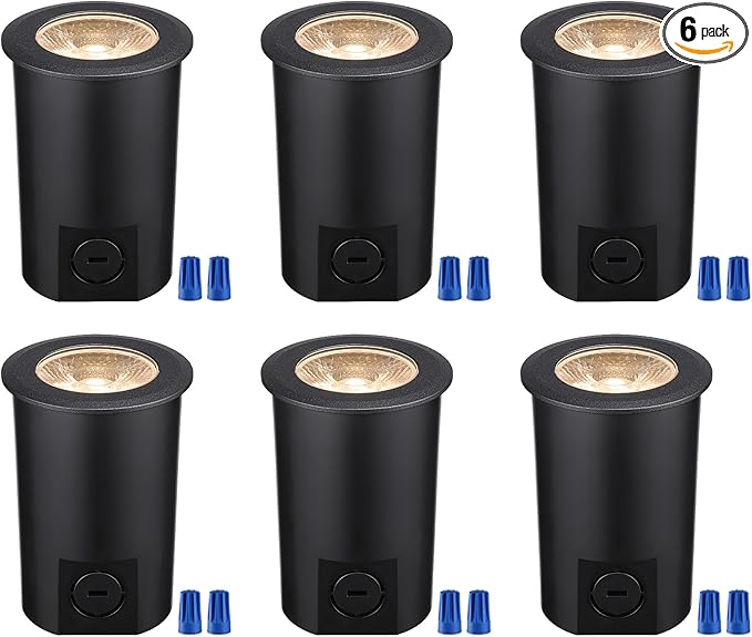 LEONLITE 3W 5CCT Well Lights Landscape LED In Ground, 12-24V AC/DC Low Voltage, CRI90 IP67 Inground Well Lights Outdoor, Black Aluminum Housing, Embedded Parts Included, Pack of 6
