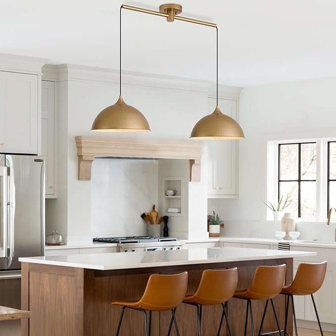 Pendant Lights Kitchen Island, 2-Pack Dome Pendant Light Gold and White Light Fixtures Industrial Vintage Hanging Pendant Lighting for Dining Room Restaurant Cafe Entryway