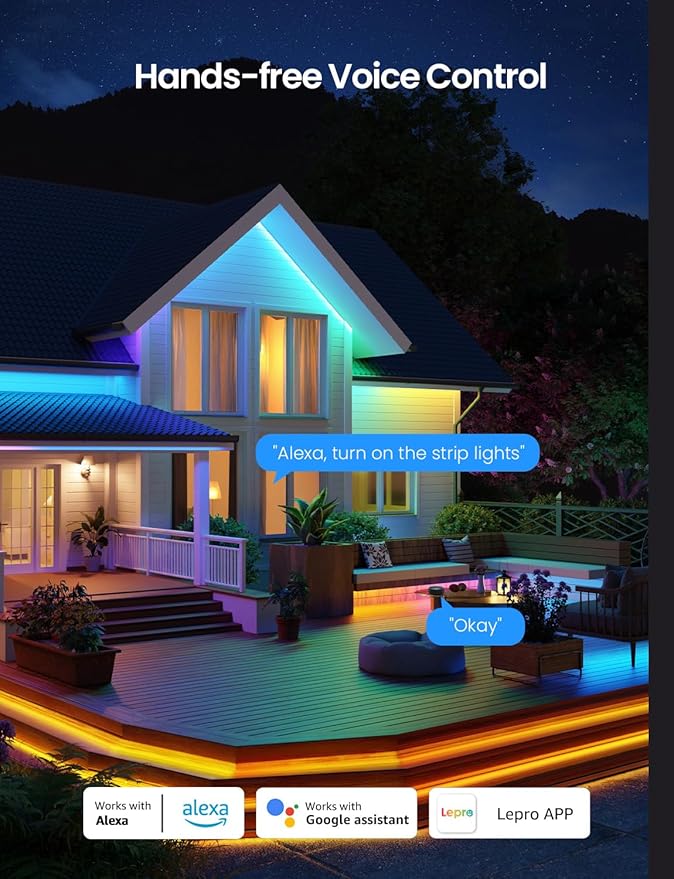 Lepro SW1 AI Smart Outdoor LED Strip Lights - 32.8ft IP65 Waterproof RGBCW Light Strips, 2700K-5700K Tunable Warm White, APP Control(No Remote), 2.4G Wi-Fi Lights for Holiday Decor, House, Porch, Eave