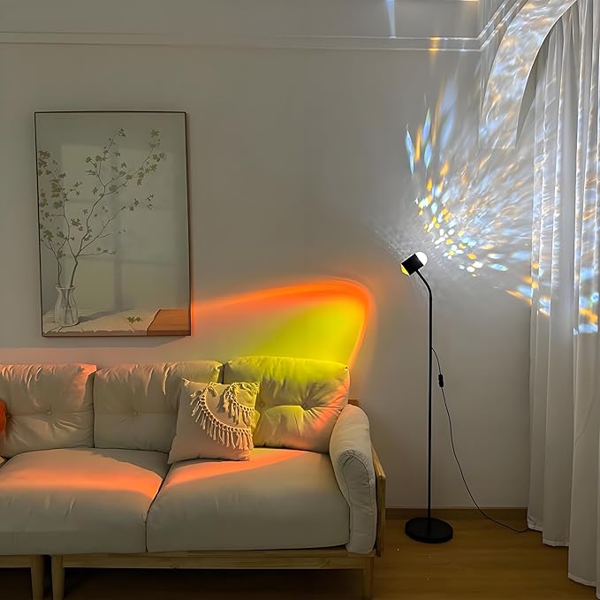 Sunset projection lamp, dual head sunset lamp with water ripple vertical Floor light, replaceable filter 360 ° rotating LED Atmosphere lights 3 color color changing living room sunset floor lamp