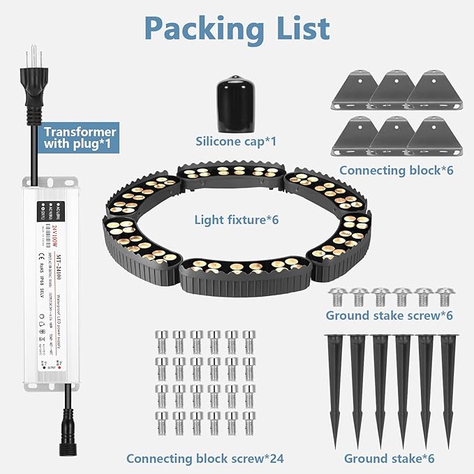 Gardencoin Outdoor Ring Tree Lights, 72W LED Landscape Uplighting for Trees, 3000K Warm White, Low Voltage IP65 Waterproof, 15.35" Inner Diameter, DC24V Driver Included, 10080 Lumens, Set of 6