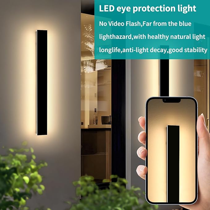 Mikeru 31.4" 2Pack Outdoor Wall Sconce 3000K Warm White - IP65 Waterproof Black Exterior Light, Hardwired Wall Mounted Fixture for Porch, Patio & Entryway | Non-Dimmable Weatherproof Design