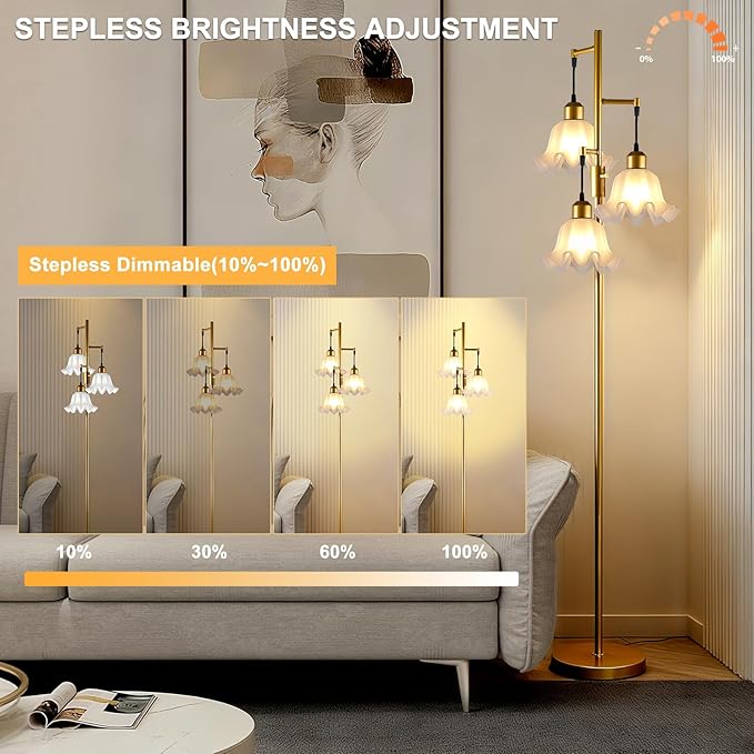 Lightdot 70IN 3-Light Flower Floor Lamp for Living Room, Dimmable Gold Tree Floor Lamps with Acrylic Shade for Wedding/Party, Floral Tall Lamp for Bedroom/Sofa Beside/Corner Decor(Bulb Included)