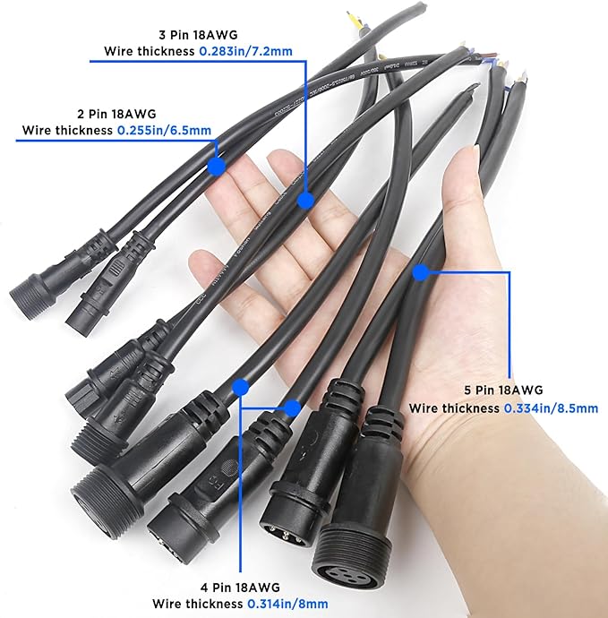 MAD OWL 4-Pin Waterproof LED Wire Connector Kit, 18 AWG 11inch/28cm Male Female Connectors with Tin Plated Joint for Various Waterproof Wires DIY (4 Set Black)
