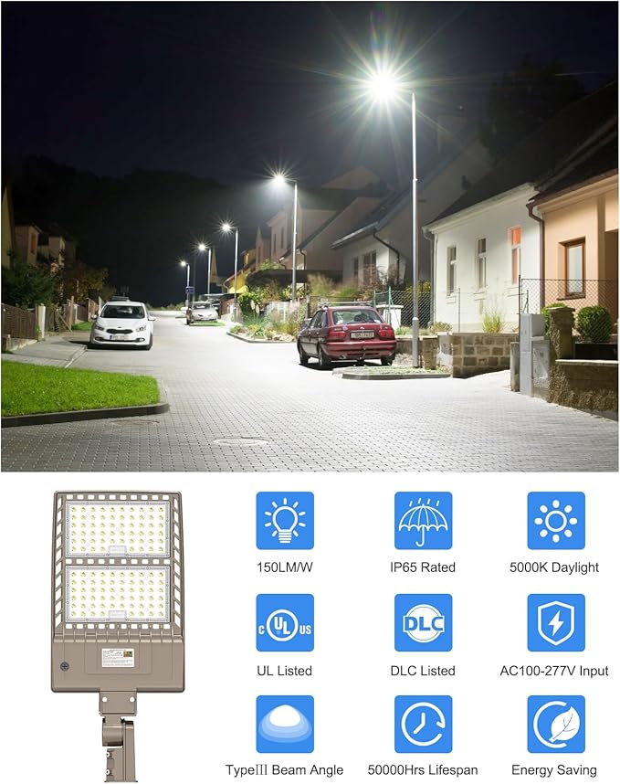 KUKUPPO 2 Pack 320W LED Parking Lot Light 48,000LM, DLC UL Listed Industrial Grade LED Shoebox Parking Pole Light 5000K IP65 Waterproof with Slip Fitter 100-277VAC