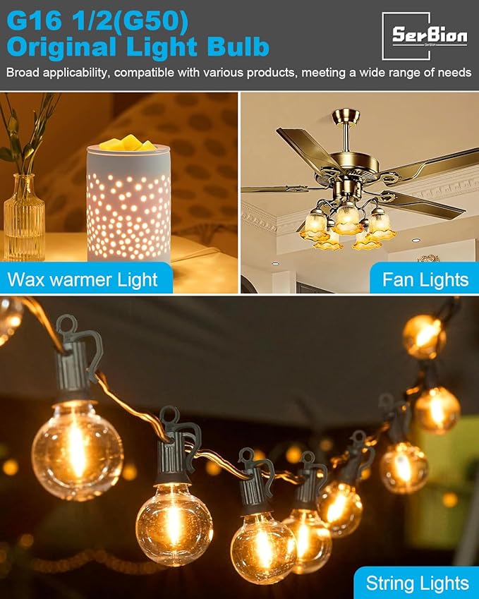 Wax Warmer Bulbs, 40W Candle Lamp, G50 Light Bulbs for Full Size Scentsy Warmer, E12 Candelabra Base for for Chandelier, Ceiling Fan Light, Decorative Vanity Lights, Dimmable, Warm White 6pcs