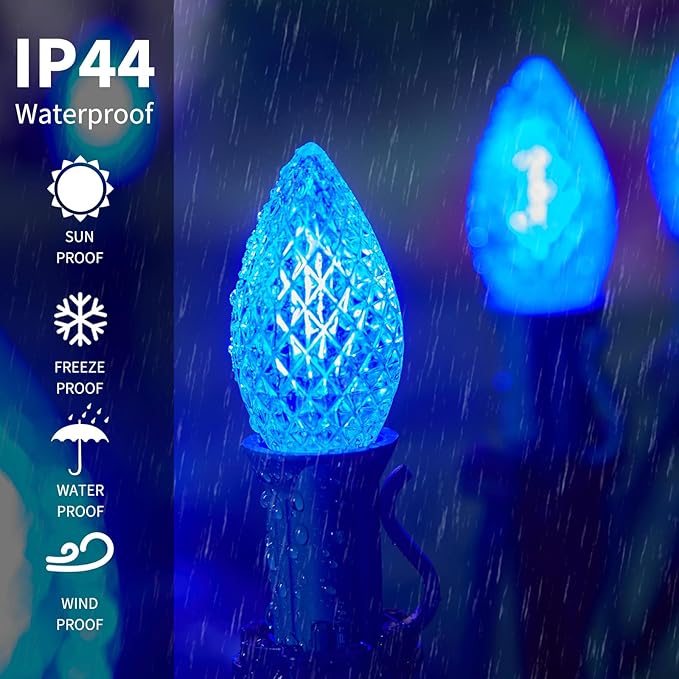 Minetom 25 Pack C7 LED Christmas Lights Bulbs, Shatterproof Replacement for String Lights, E12 Candelabra Base, Commercial Grade Dimmable Holiday Bulbs, Blue