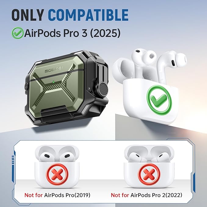 MOBOSI for AirPods Pro 3 Case [IP68 Waterproof Case for iPods Pro 3&Compatible with MagSafe] Military Grade Protective Earpods Pro3 Cover with Secure Lock, Keychain & Phone Stand (2025),Green