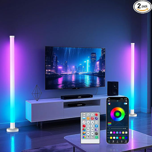 2 Pack DIY Corner Floor Lamp, RGB Corner Lamp 59 in (150 CM) with Remote Control, LED Smart Standing lamp Light with Music Sync, 16 Million Colors, Idea for Bedroom/Living Room/Game Room