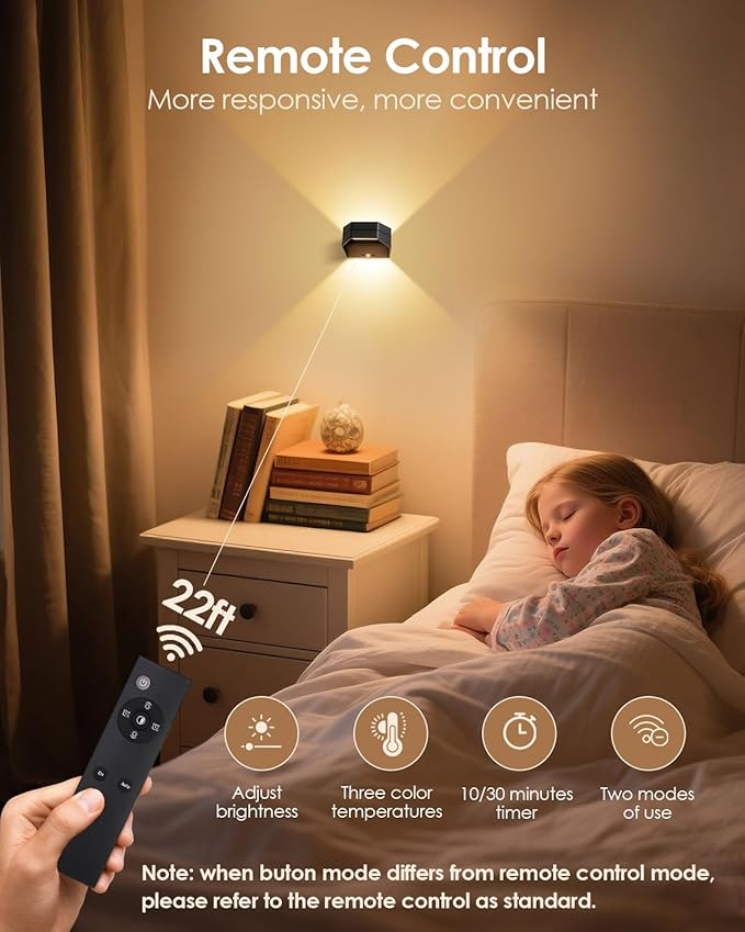 ALOVECO Motion Sensor Wall Light with Remote Control 4800mAh Rechargeable Battery, 3-Color Dimmable Wireless LED Wall Lamp Indoor Up/Down Wall Sconce for Hallway, Living Room, Stairs, Bedroom (2 Pack)