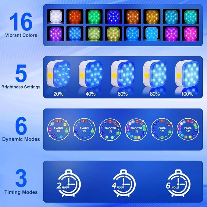 Pool Lights, Rechargeable Submersible Pool LED Lights with Remote Timer Off,IP68 RGB Waterproof Pool Decor Light 16 Colors for Above Ground Inground Pool, Bath, Party,4 Pack