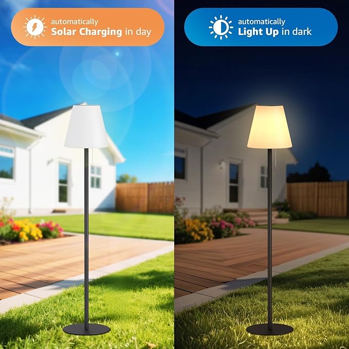 Solar Outdoor Floor Lamp USB Rechargeable Cordless Dimmable RGB Warm White LED Lights for Yard Garden Patio