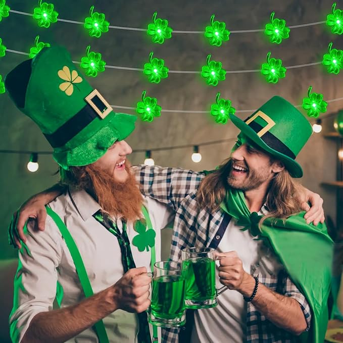 Aogist Super Bright 50LED Shamrock String Lights - 16ft St Patrick's Day 3D Clover Fairy Lights Battery Operated for Indoor/Outdoor Irish Party, Wedding, Holiday Green Decor - 1 Pack