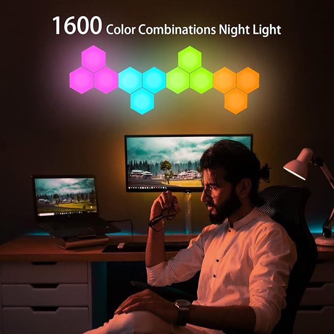 Music Sync Hexagon Lights, Vcwtty Smart LED Wall Lights 10 Pack, 13 Colors Modular Assembled RGB Wall Panels, Hex Light with USB-Power for Autism, Game Room Decor, Party