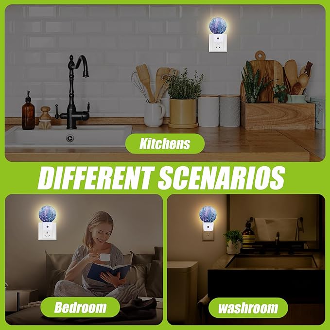 Spring Purple Flower Night Light,Floral Plug-in Night Lights with Dusk-to-Dawn Sensor for Bedroom Bathroom and Living Room Sleep Friendly lamp