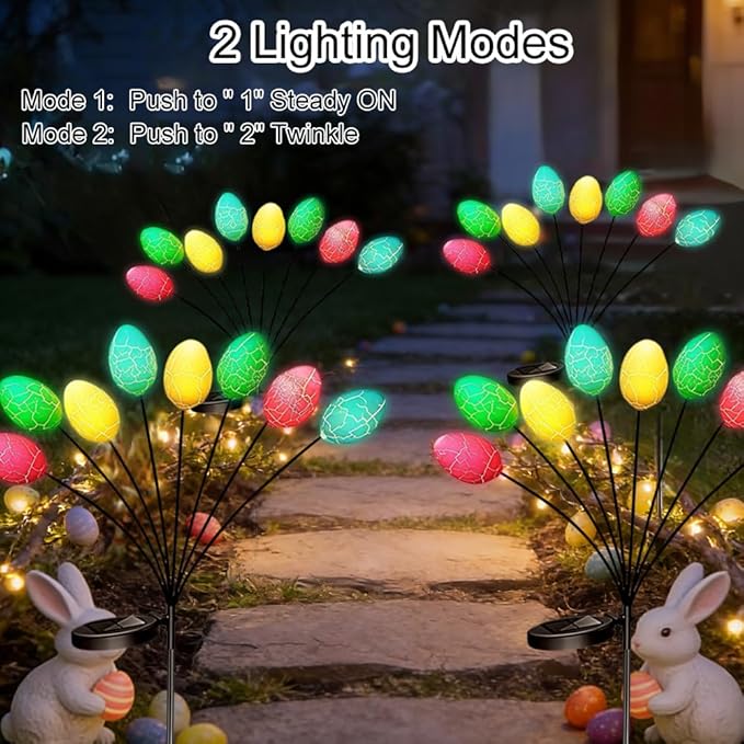 4Pack Solar Easter Lights Outdoor - 32Pcs Colorful LED Easter Eggs for Pathway Lights Decorations, Solar Powered Waterproof Spring Decor for Pathway Landscape Lawn Yard Porch Patio Decoration