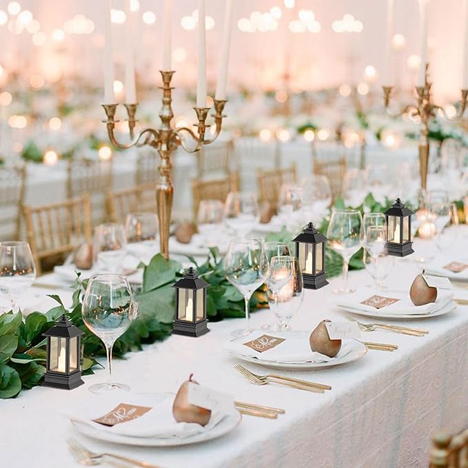 Black Lanterns Decorative Indoor: 24 Pcs Mini Lanterns for Wedding Table Centerpieces Battery Powered Small Led Lights for Party Bulk
